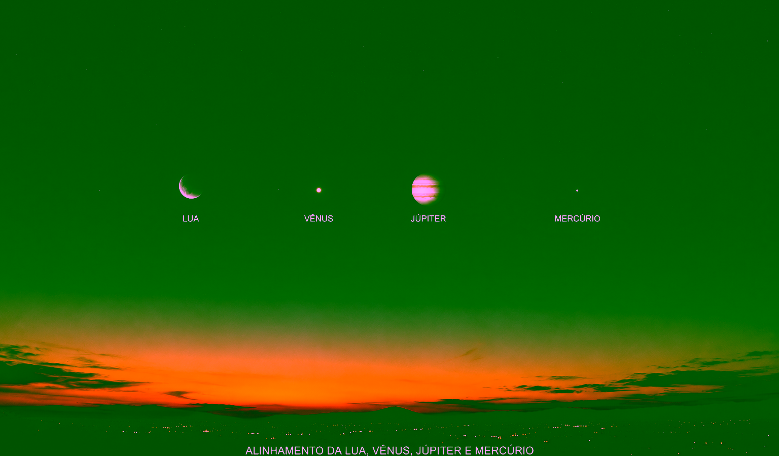 Alinhamento de planetas e da Lua formam espetáculo no céu em fenômeno astronômico